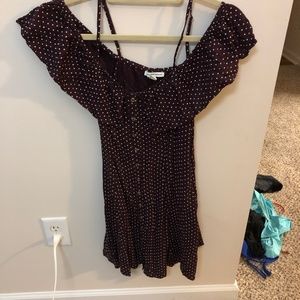 Wine dress with white polka dots and buttons